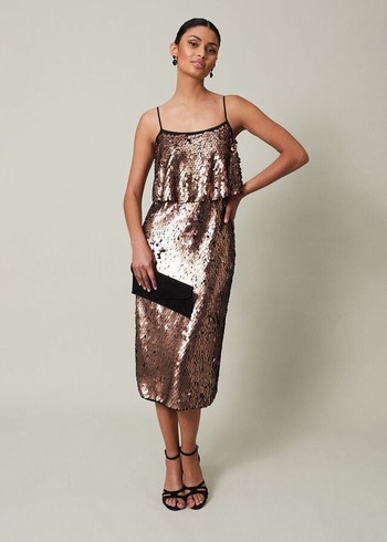 Phase Eight Myka Bronze Sequin Tiered Dress Brown Australia | SB6052134